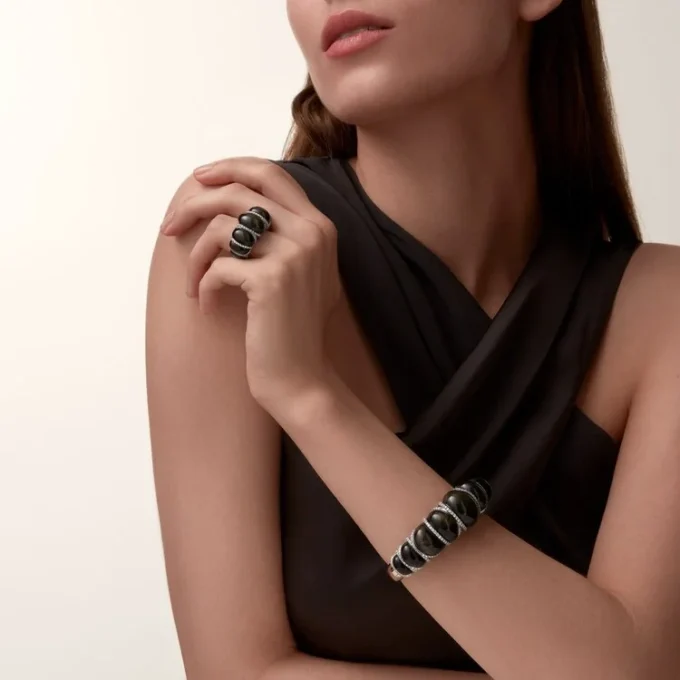 Cartier Libre Tressage Ring, Obsidian, Diamanten