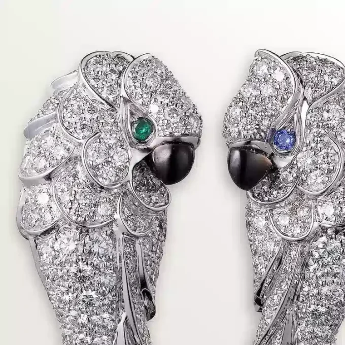 Faune Et Flore Cartier Ohrringe, Smaragd-Tropfen, pavé-gefasst