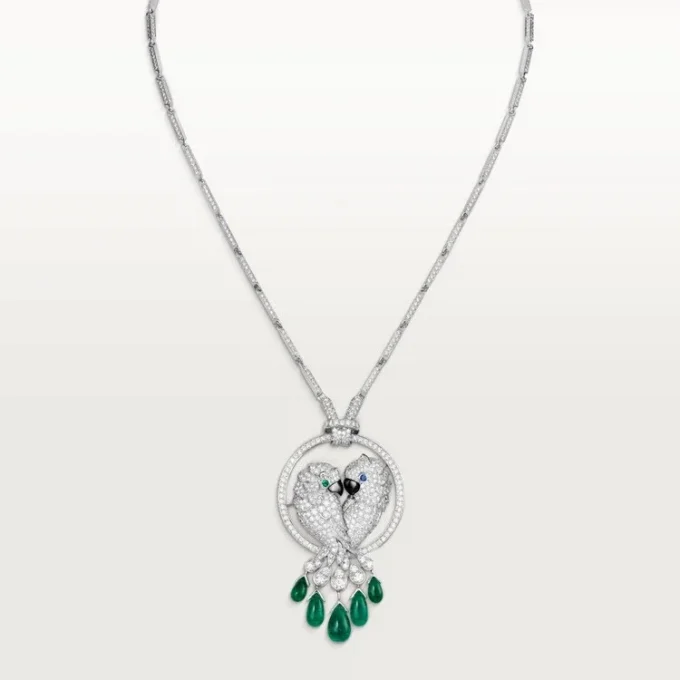 Halskette „Faune et Flore de Cartier“, Smaragd-Tropfen, pavé-gefasst