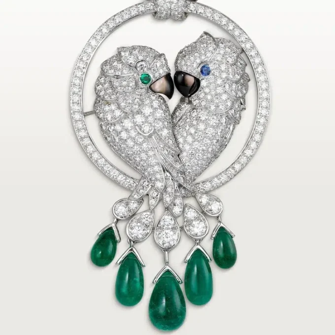 Halskette „Faune et Flore de Cartier“, Smaragd-Tropfen, pavé-gefasst