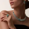 Halskette „Geometrie & Contrastes“, Chrysopras, Pavé