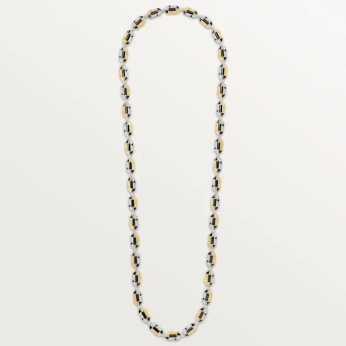 Halskette „Geometrie & Contrastes“, Onyx, vielseitig tragbar, pavé-gefasst