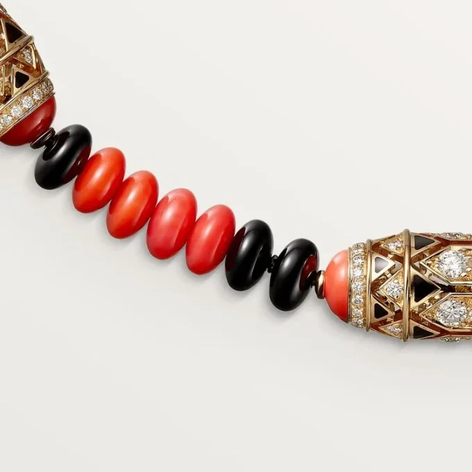 Haute Joaillerie-Halskette – Roségold, Koralle, Onyx, schwarzer Lack, Diamanten – Cartier