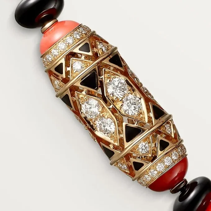 Haute Joaillerie-Halskette – Roségold, Koralle, Onyx, schwarzer Lack, Diamanten – Cartier