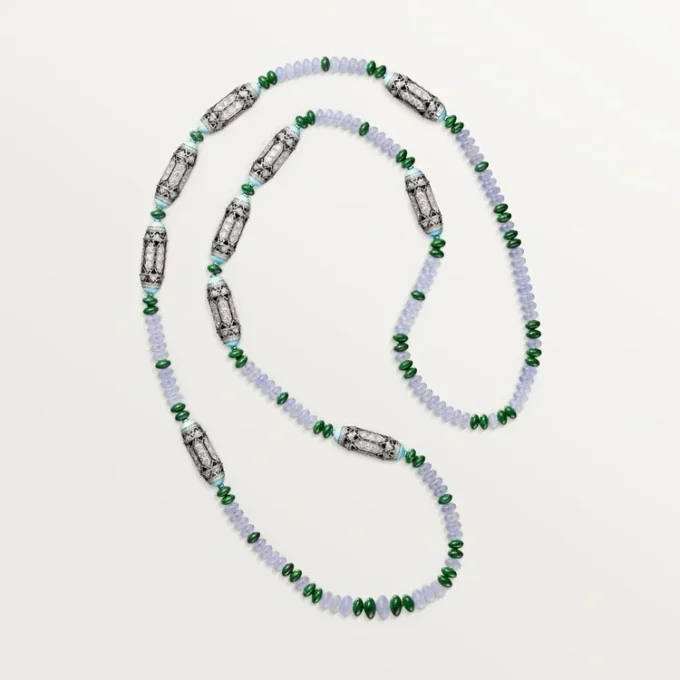 Haute Joaillerie-Halskette – Weißgold, Chalcedon, Skarn, Türkis, schwarzer Lack, Diamanten – Cartier