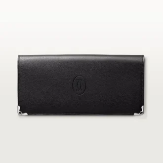 International Wallet mit Seitenfalten, Must de Cartier – Schwarzes Kalbsleder, Edelstahl-Finish – Cartier