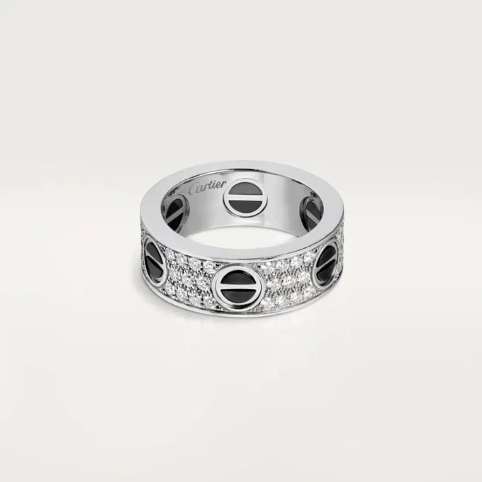 Love Ring, mit Diamanten besetzt, Keramik – Weißgold, Keramik, Diamanten – Cartier
