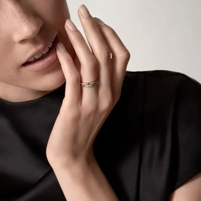 Maillon Panthere Dünner Ehering, 2 Reihen mit halbem Diamantpavé – Roségold, Diamanten – Cartier