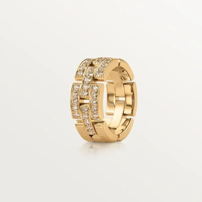Maillon Panthere Ring, 3 Reihen mit halbem Diamantpavé – Gelbgold, Diamanten – Cartier