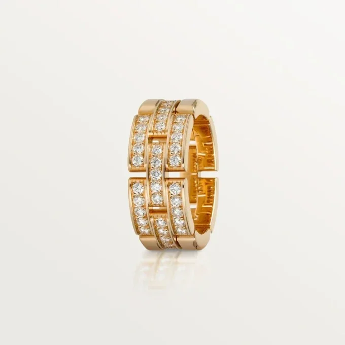 Maillon Panthere Ring, 3 Reihen mit halbem Diamantpavé – Roségold, Diamanten – Cartier