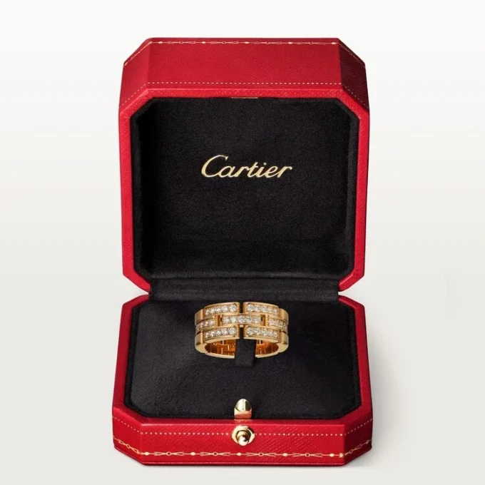Maillon Panthere Ring, 3 Reihen mit halbem Diamantpavé – Roségold, Diamanten – Cartier