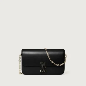 Mini-Kettenhandtasche, Double C de Cartier – Schwarzes Kalbsleder, Gold- und Schwarz-Emaille-Finish – Cartier