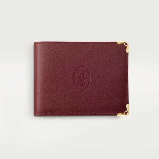 Münzfach/Banknotenfächer/burgunderrotes Kalbsleder, goldene Oberfläche – Cartier