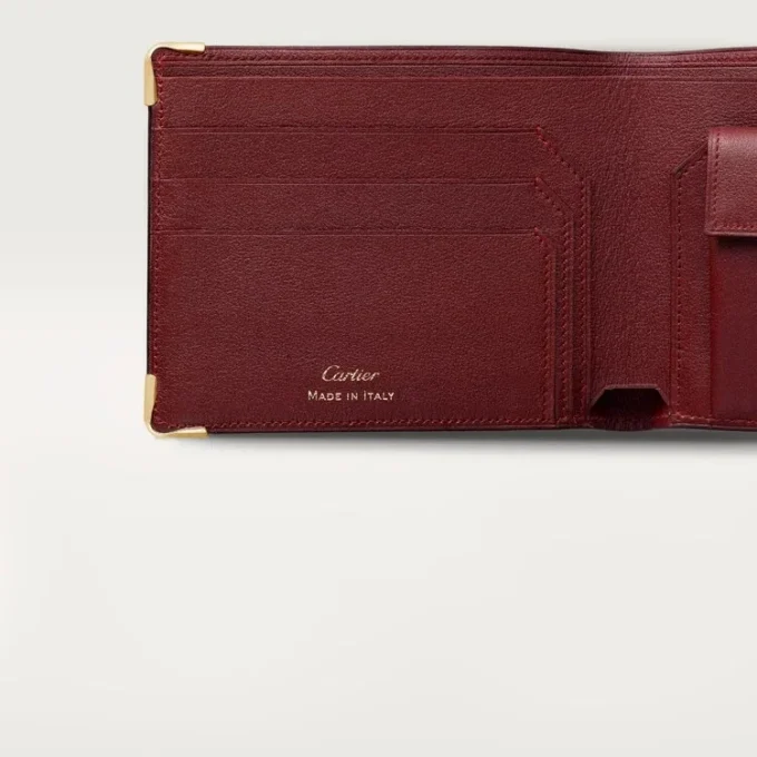 Münzfach/Banknotenfächer/burgunderrotes Kalbsleder, goldene Oberfläche – Cartier