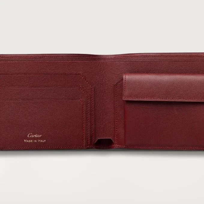 Münzfach/Banknotenfächer/burgunderrotes Kalbsleder, goldene Oberfläche – Cartier