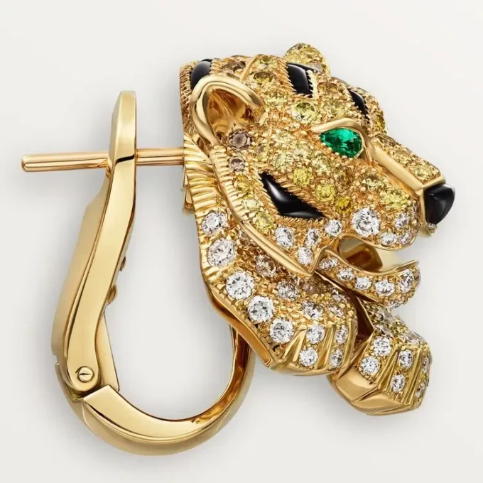 Ohrringe „Faune Et Flore De Cartier“, gelbe, orangefarbene und braune Diamanten, pavé-gefasst