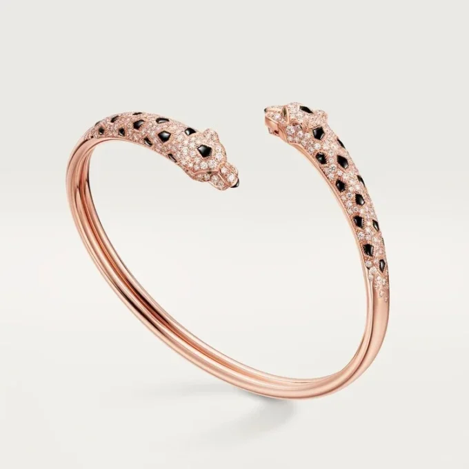 Panthere de Cartier Armband, kleines Modell, halb mit Diamanten besetzt