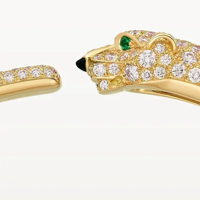 Panthere de Cartier Armband, kleines Modell, halb mit Diamanten besetzt