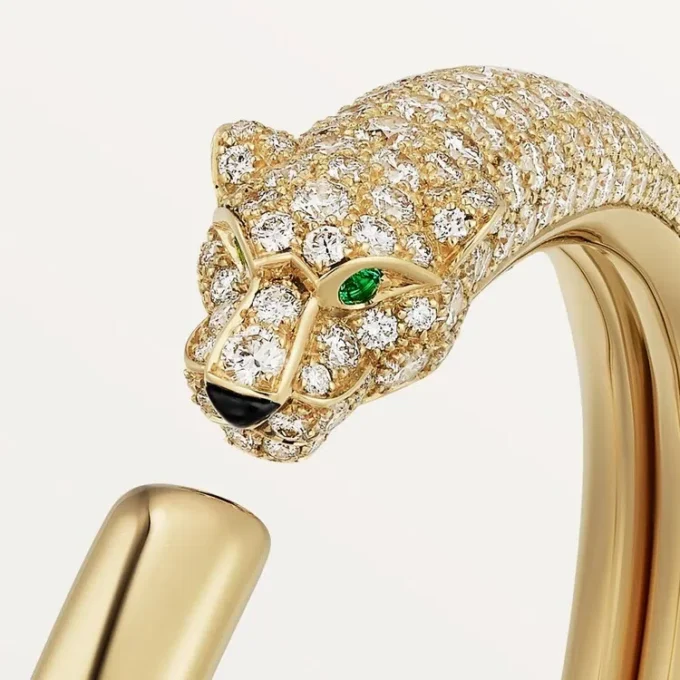 Panthere de Cartier Armband, kleines Modell, halb mit Diamanten besetzt
