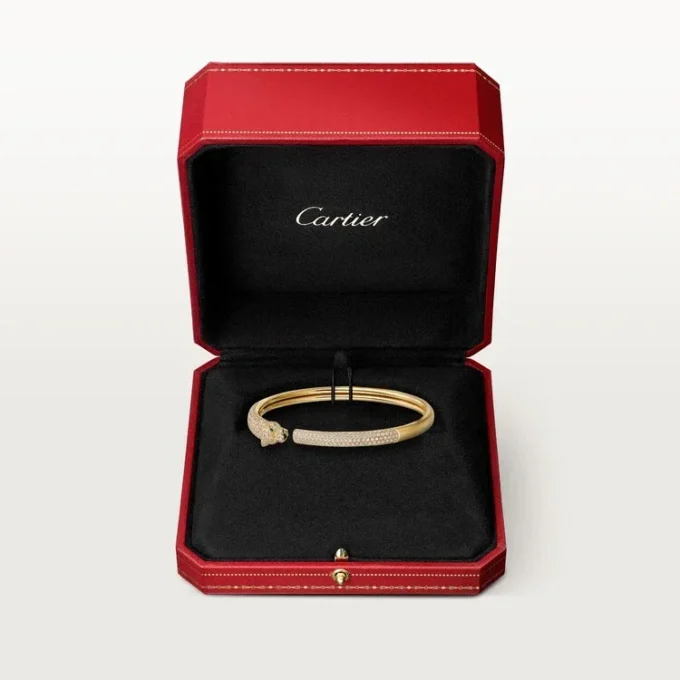 Panthere de Cartier Armband, kleines Modell, halb mit Diamanten besetzt