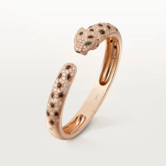Panthere De Cartier Armband, mittleres Modell, halb pavé-besetzt