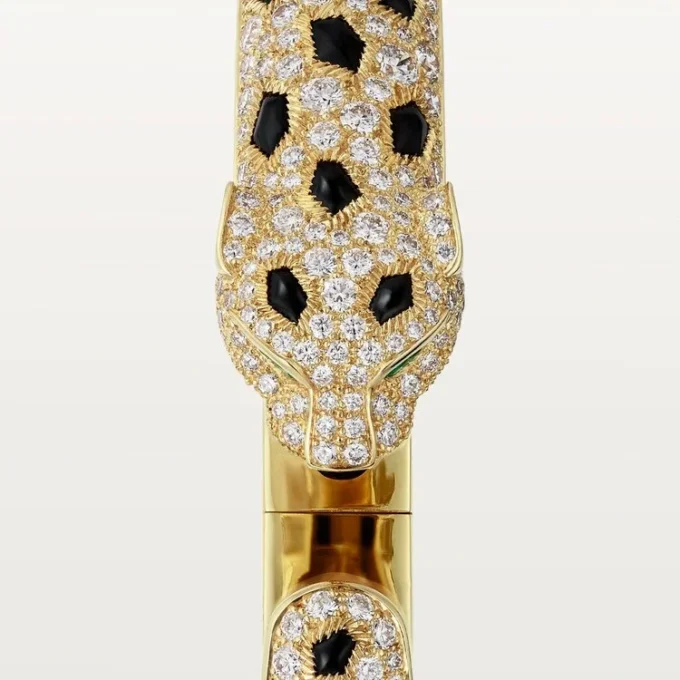Panthere De Cartier Armband, mittleres Modell, halb pavé-besetzt
