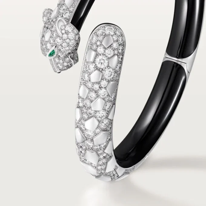 Panthere De Cartier Armband, schwarzer Lack, pavé-besetzt