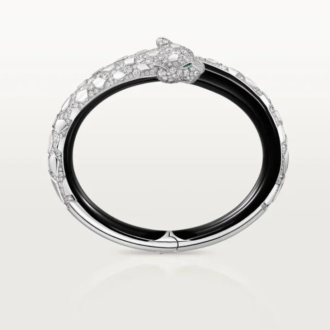 Panthere De Cartier Armband, schwarzer Lack, pavé-besetzt