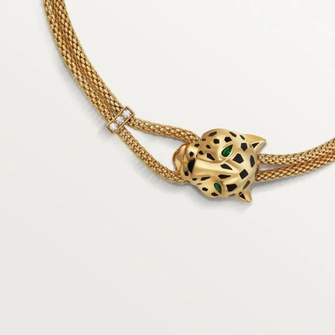 Panthere De Cartier Halskette – Gelbgold, Lack, Diamanten, Tsavorit-Granat, Onyx – Cartier