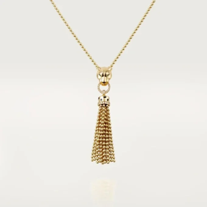 Panthere De Cartier Halskette – Gelbgold, schwarzer Lack, Tsavorit-Granate, Onyx, Diamanten – Cartier