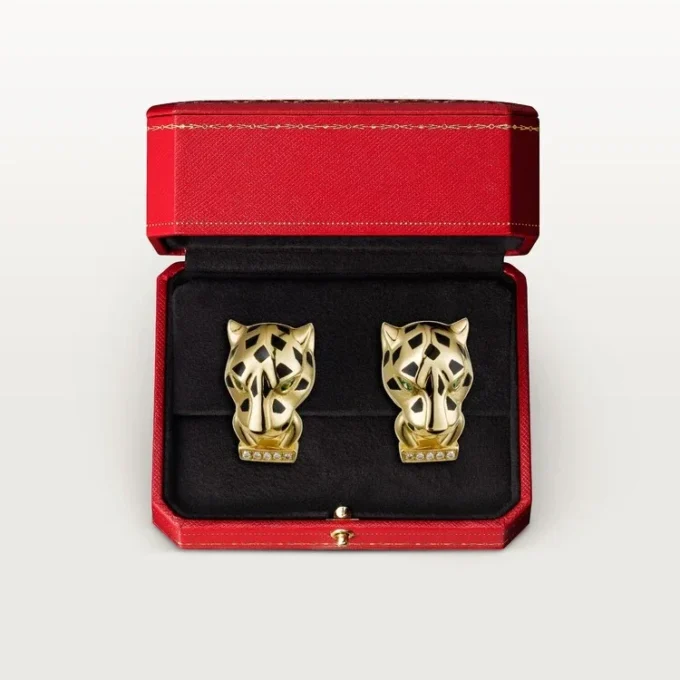 Panthere de Cartier Ohrringe – Gelbgold, Lack, Diamanten, Tsavorit-Granate, Onyx – Cartier