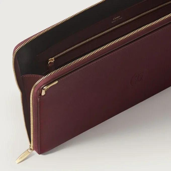 Portfolio, Must de Cartier – Burgunderfarbenes Kalbsleder, goldene Oberfläche – Cartier