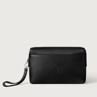 Quadratische Tasche, Must de Cartier – Schwarzes Kalbsleder, Palladium-Finish – Cartier