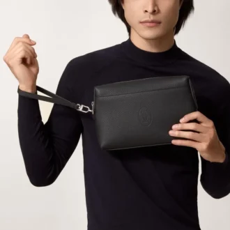 Quadratische Tasche, Must de Cartier – Schwarzes Kalbsleder, Palladium-Finish – Cartier