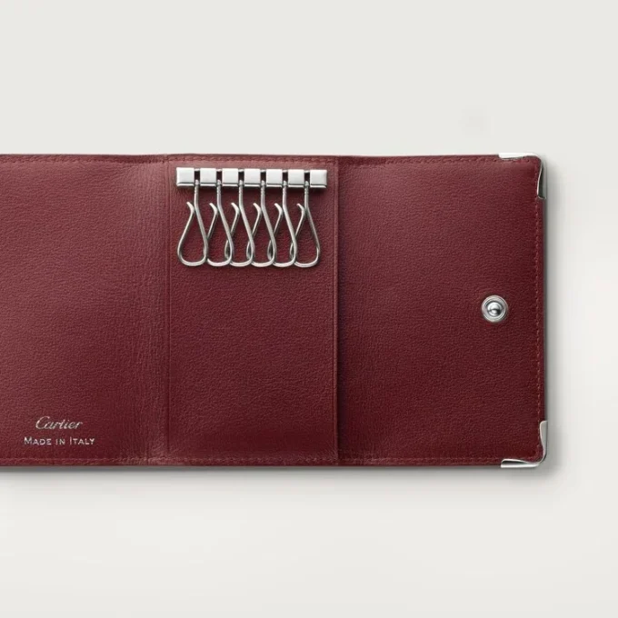Schlüsselanhänger für 6 Schlüssel, Must de Cartier – Schwarzes Kalbsleder, Edelstahl-Finish – Cartier