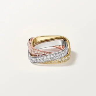 Trinity Cushion Ring, klassisches Modell, mit Pavé-Besatz