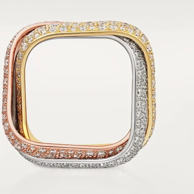 Trinity-Ring, kissenförmig, großes Modell, mit Pavé-Besatz
